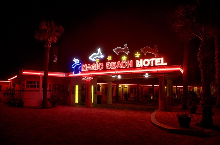 Magic Beach Motel at night